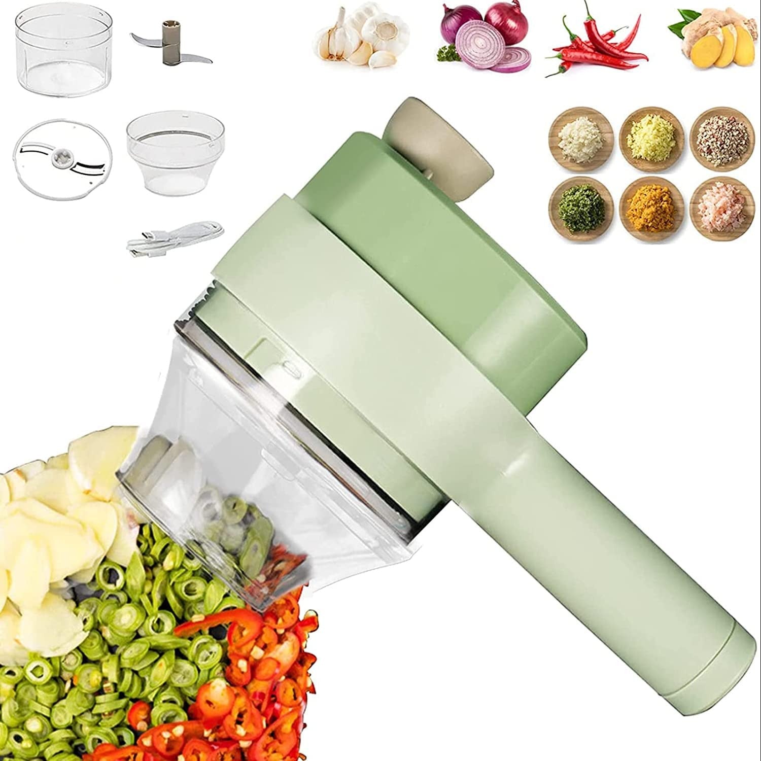 Chopnix chopper with all included accessories - blades, containers and USB cable